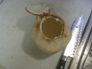 Cracking open my first Thai Young Coconut